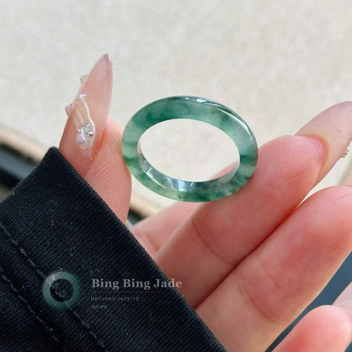 Icy Green Floating Floral Pattern Band 16.2mm