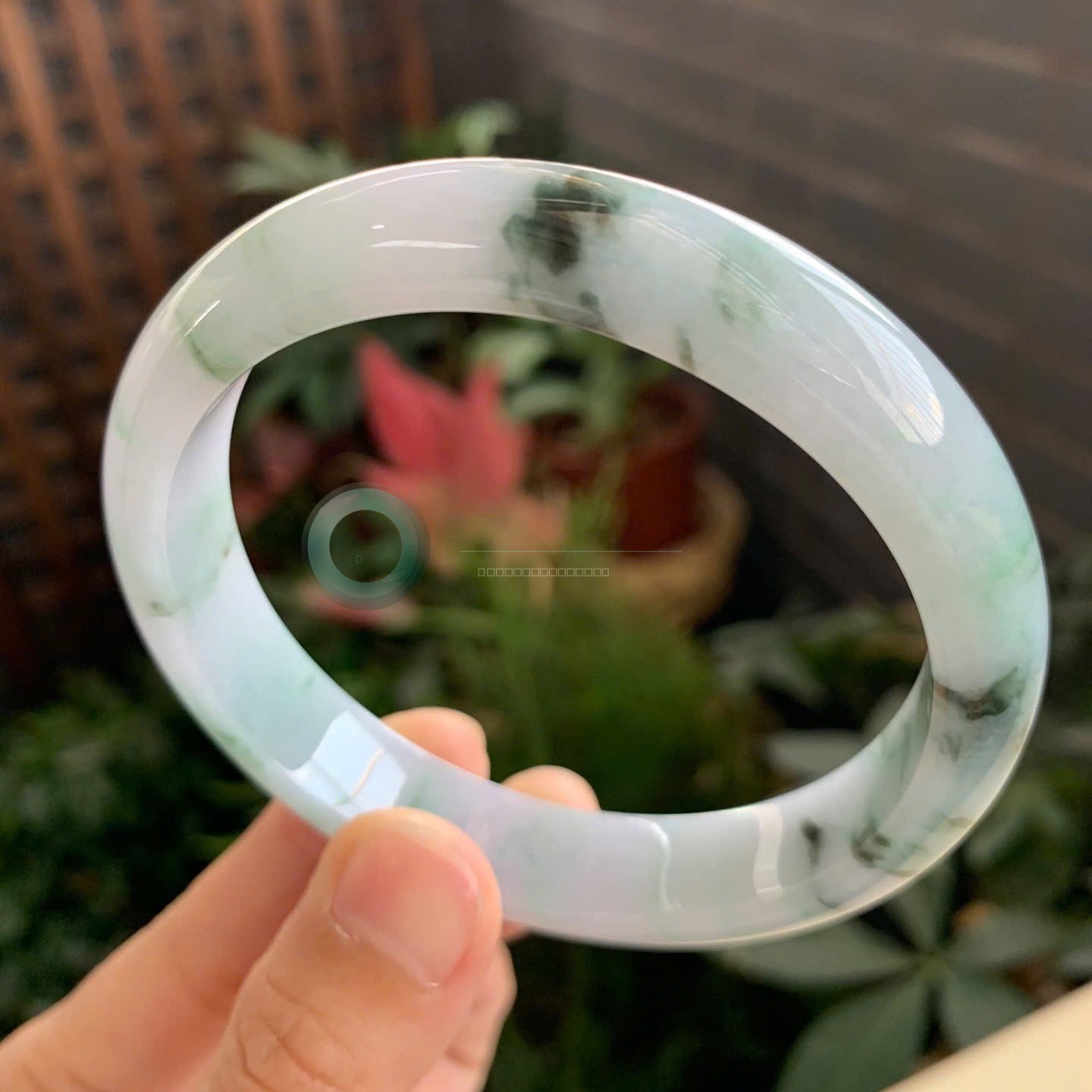 Misty Lavender-Kissed Jadeite Bangle 62mm — Soft Bloom with Floating Green Wisps