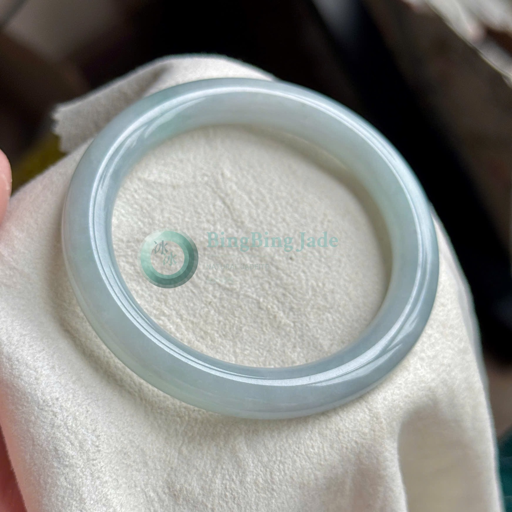 Pastel Blue Celadon Jadeite Bangle 55.5mm