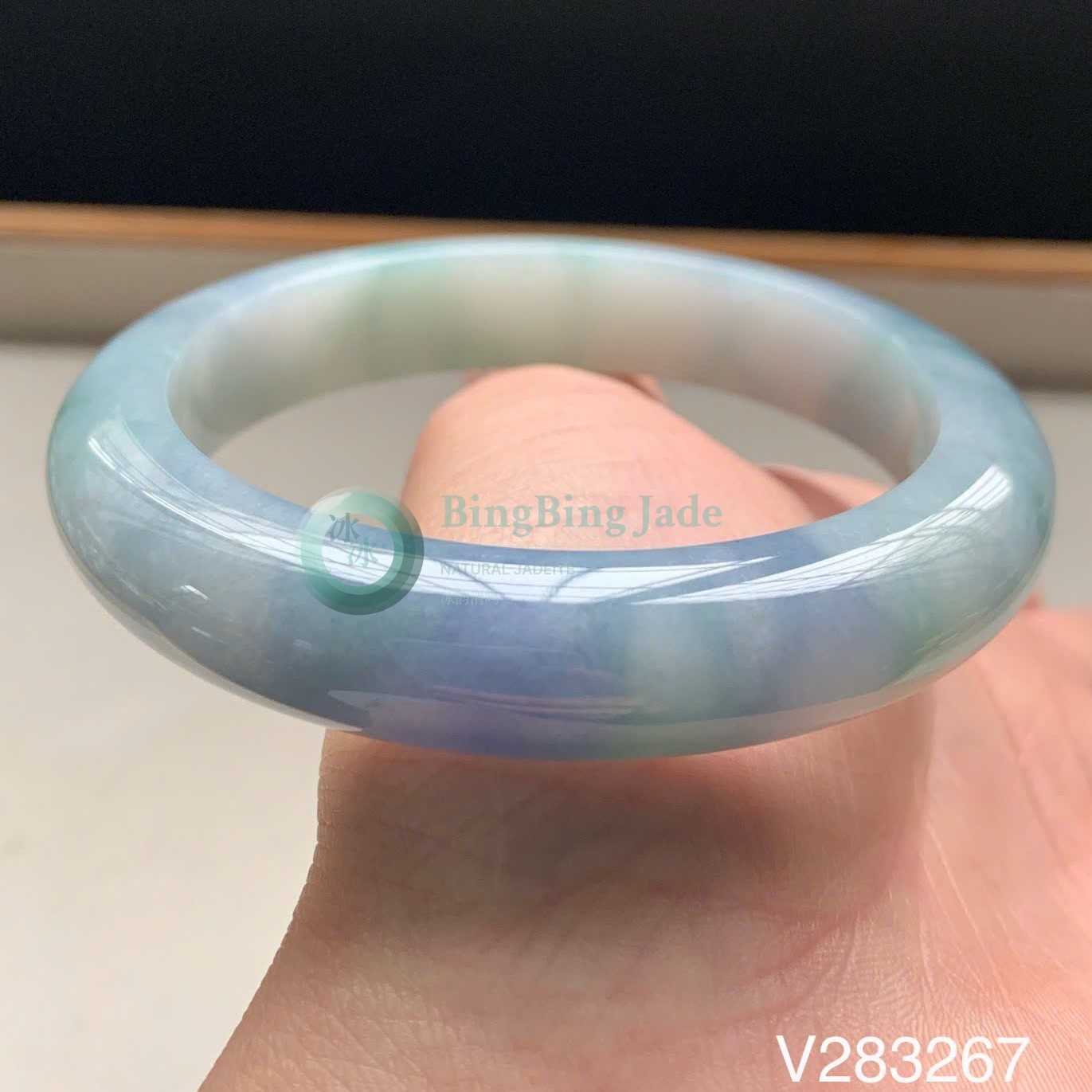 Lavender Monet & Seafoam Mist Jadeite Bangle 58.5mm
