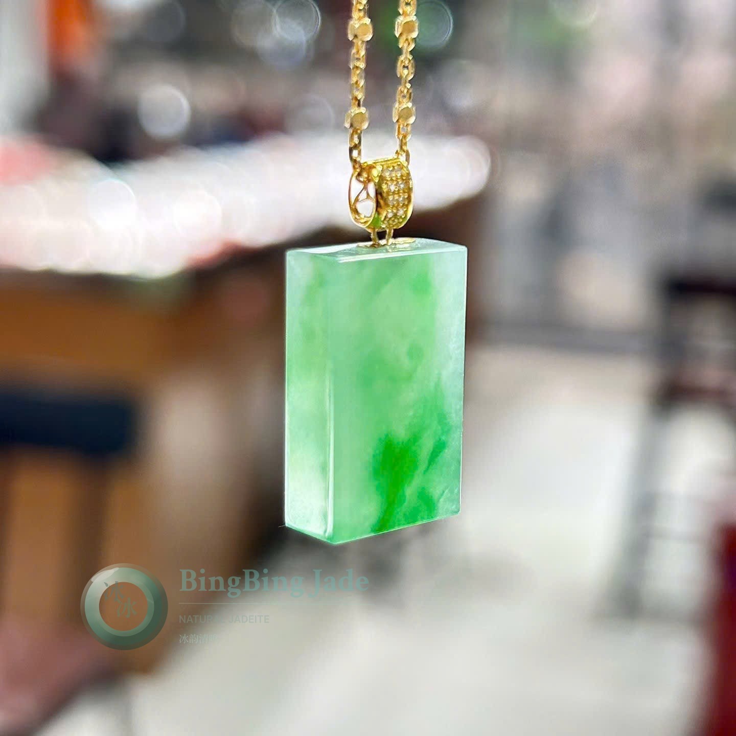 Icy Spring Green Pendant with Floating Emerald Heart