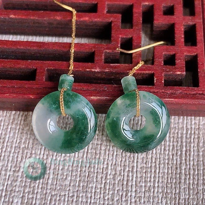 Icy Floating Emerald Ping'an Kou Drop Earrings in 18K Gold