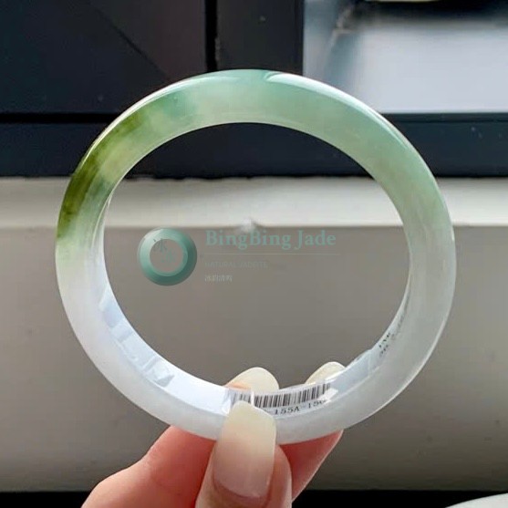 Icy White Bangle with Vivid Emerald Bloom — 57mm