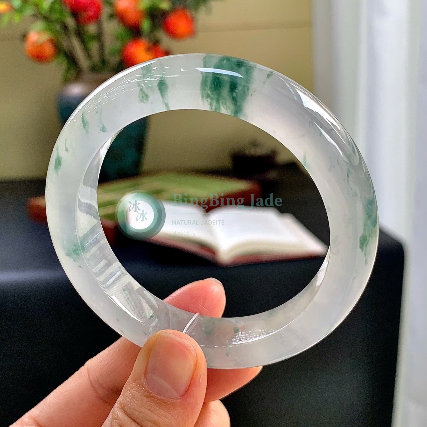 Icy Floating Garden — High Icy/Glassy Tier Jadeite Bangle 57.6mm