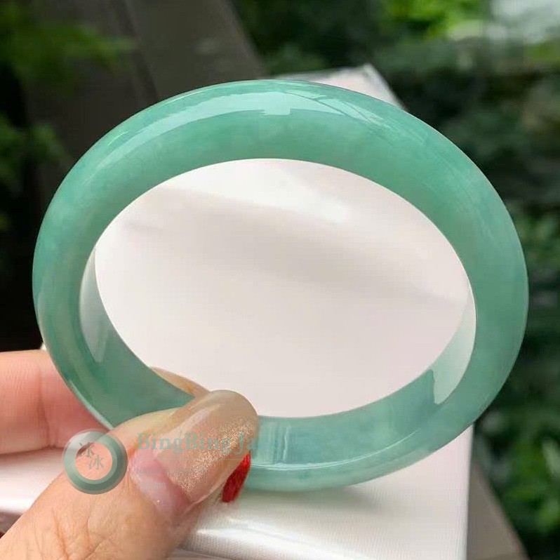 Light Green Glow Jadeite Bangle 52.7mm — Lush Minty Translucence