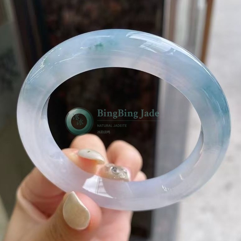 Monet Watercolor Icy Bangle 51.7mm — Lavender Mist with Floating Blue-Green Bloom