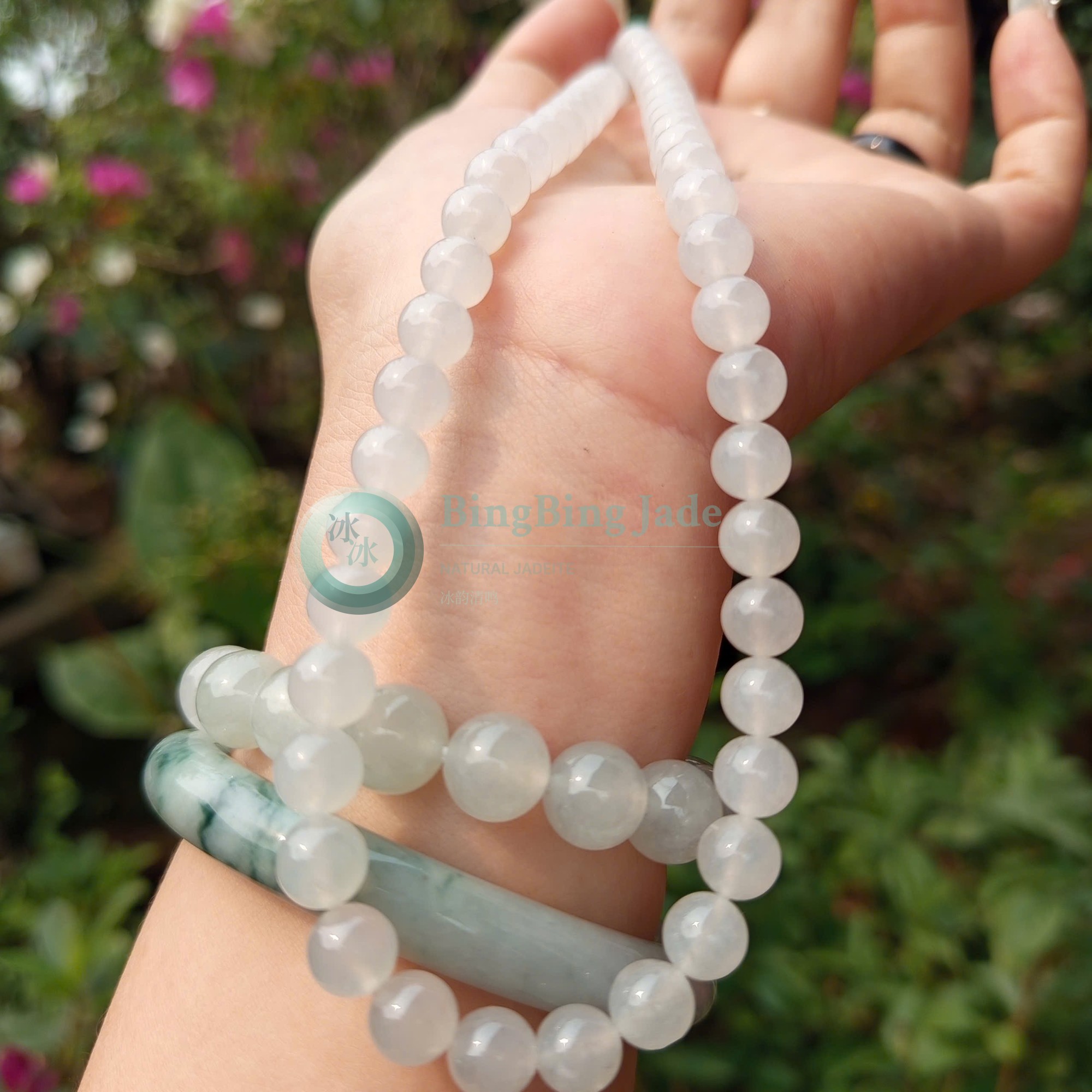 Icy White Jade Long Beaded Strand — Pure Moonlight Translucency, 7.9mm