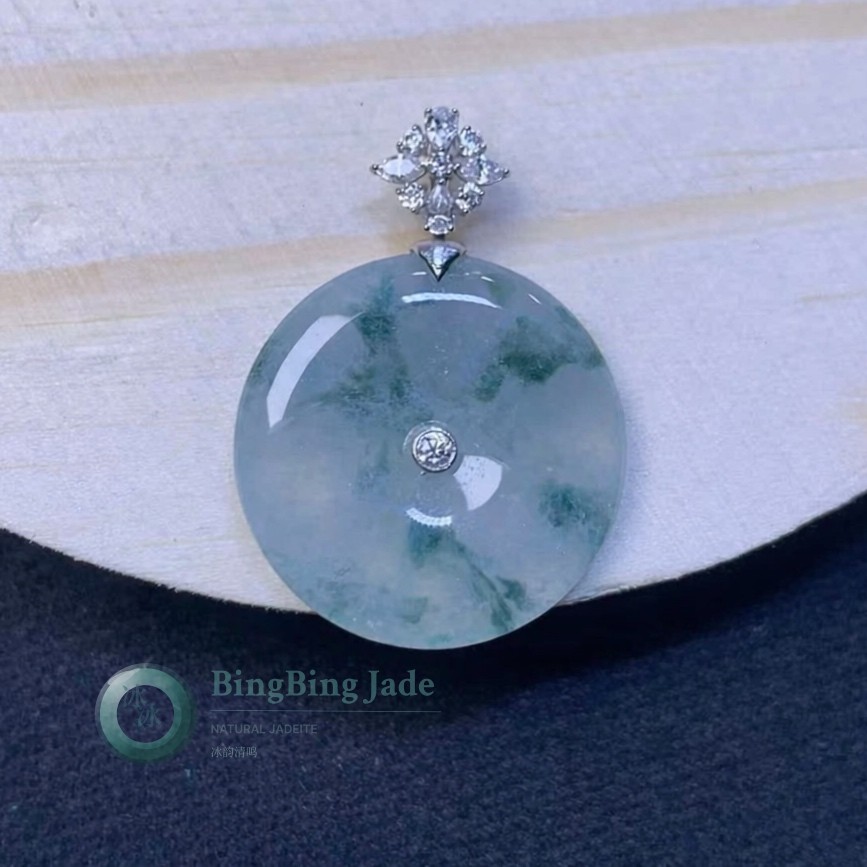 Icy Floating Bloom Ping An Kou Pendant 21.6mm with 18K Gold Bail
