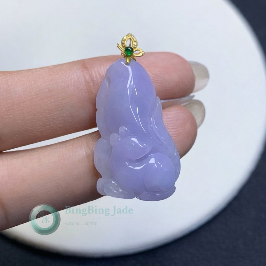 Lavender Mist Fox Spirit Pendant with 18K Gold Bail