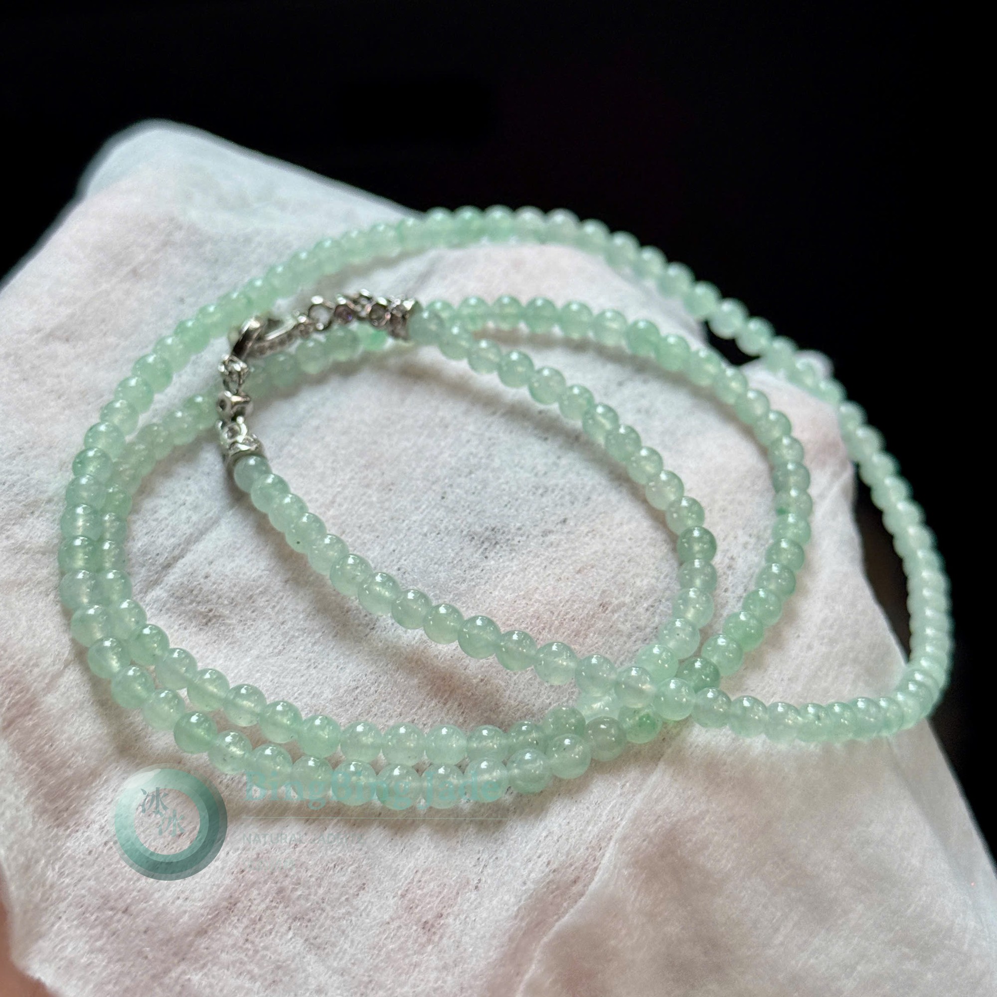 Candy Green Icy Jadeite Bead Necklace — Sweet Translucent Glow, 4.3mm