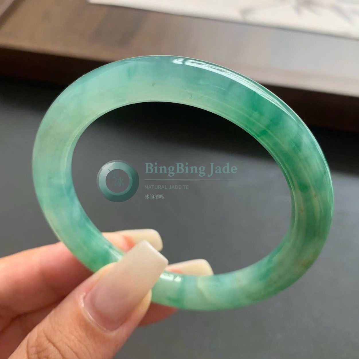 Spring Mist with Vivid Emerald Blooms — Round Bangle 50.7mm