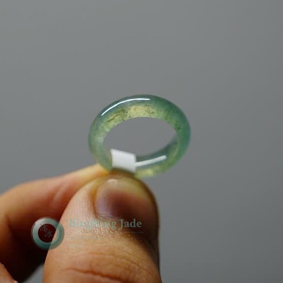 Icy Celadon Jadeite Band with Scattered Moss Threads