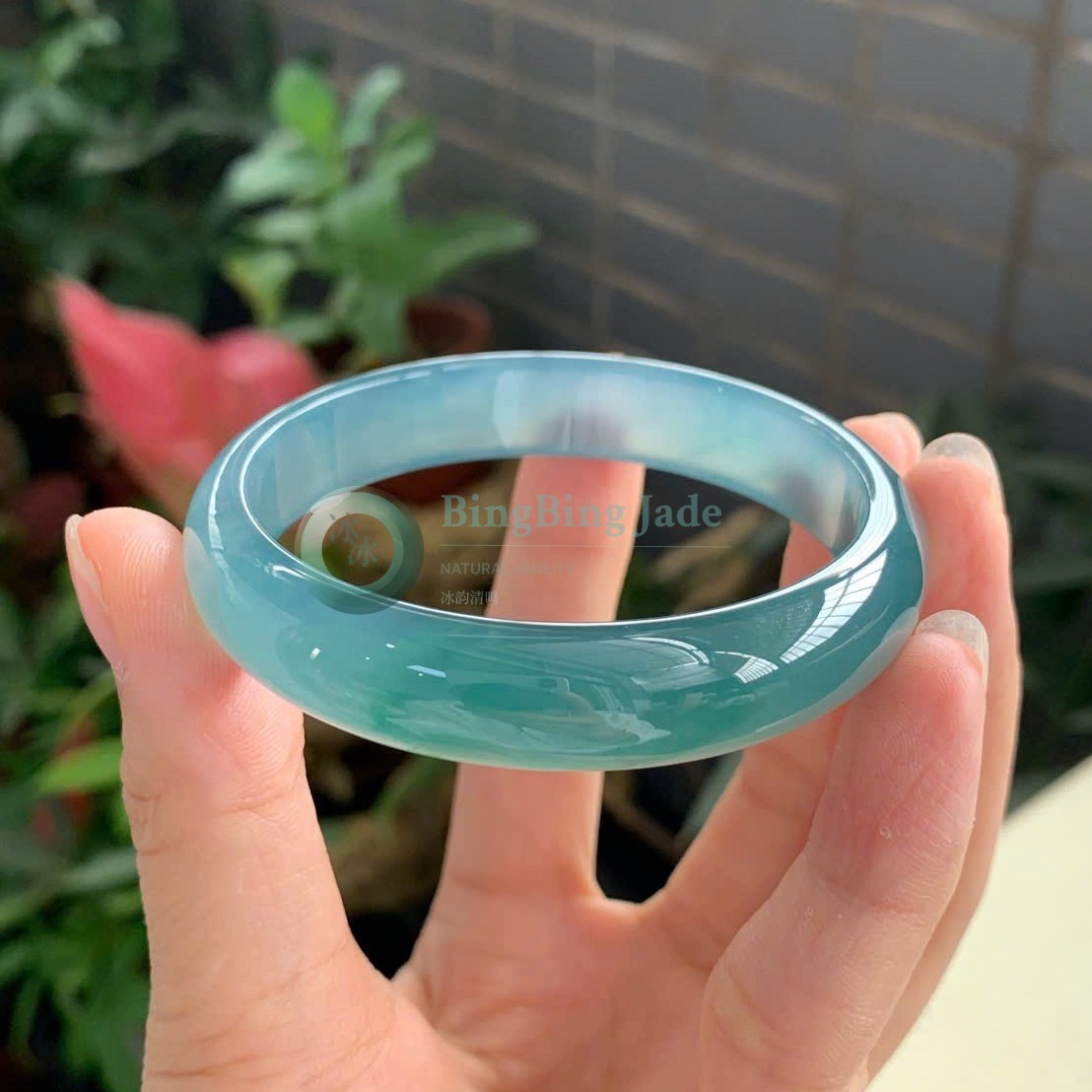 Icy Aqua Jelly Bangle 55mm — Luminous Blue-Green Float