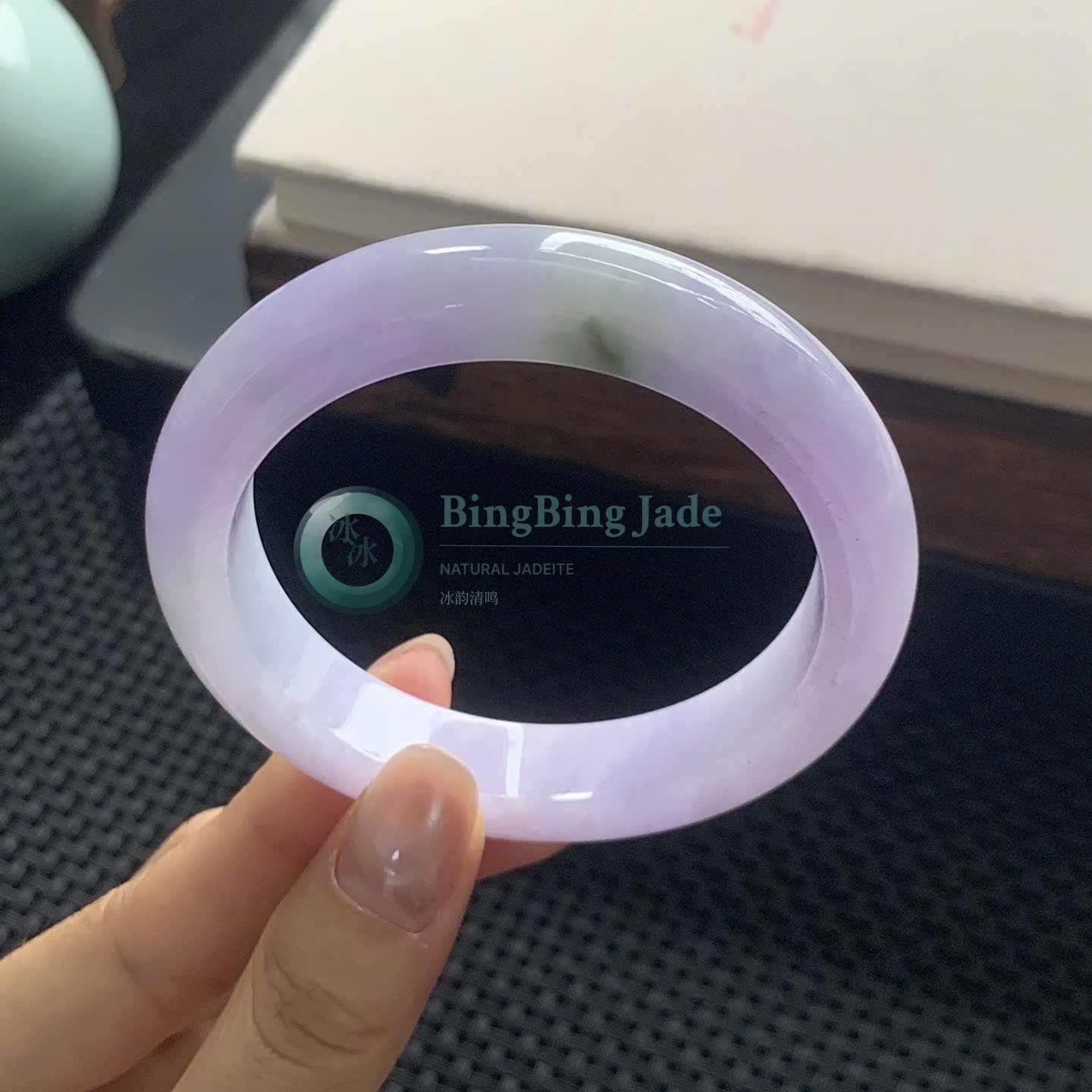 Lavender Bloom with Floating Green — Glossy Rounded Bangle 56mm