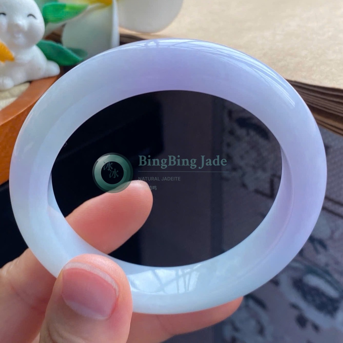 Lavender Mist Blue Hue Jadeite Bangle 56mm