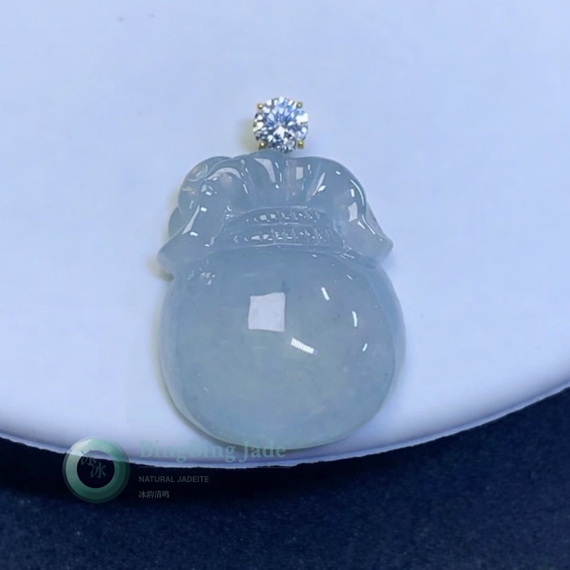 Icy Translucent Money Bag Pendant with 18K Diamond Bail