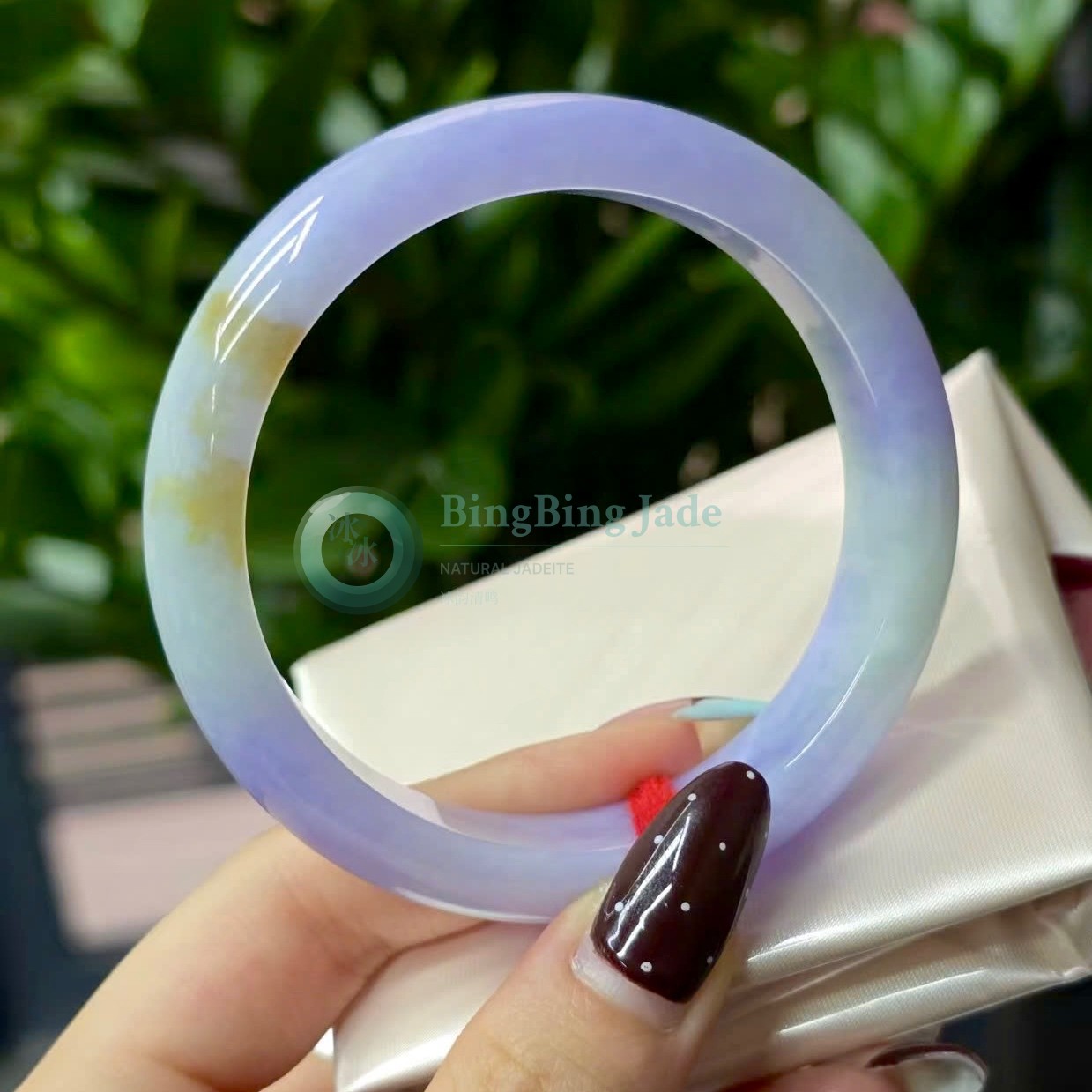 Lavender Bloom with Golden Koi Accent Bangle and Pastel Green Lucky Colors  57mm