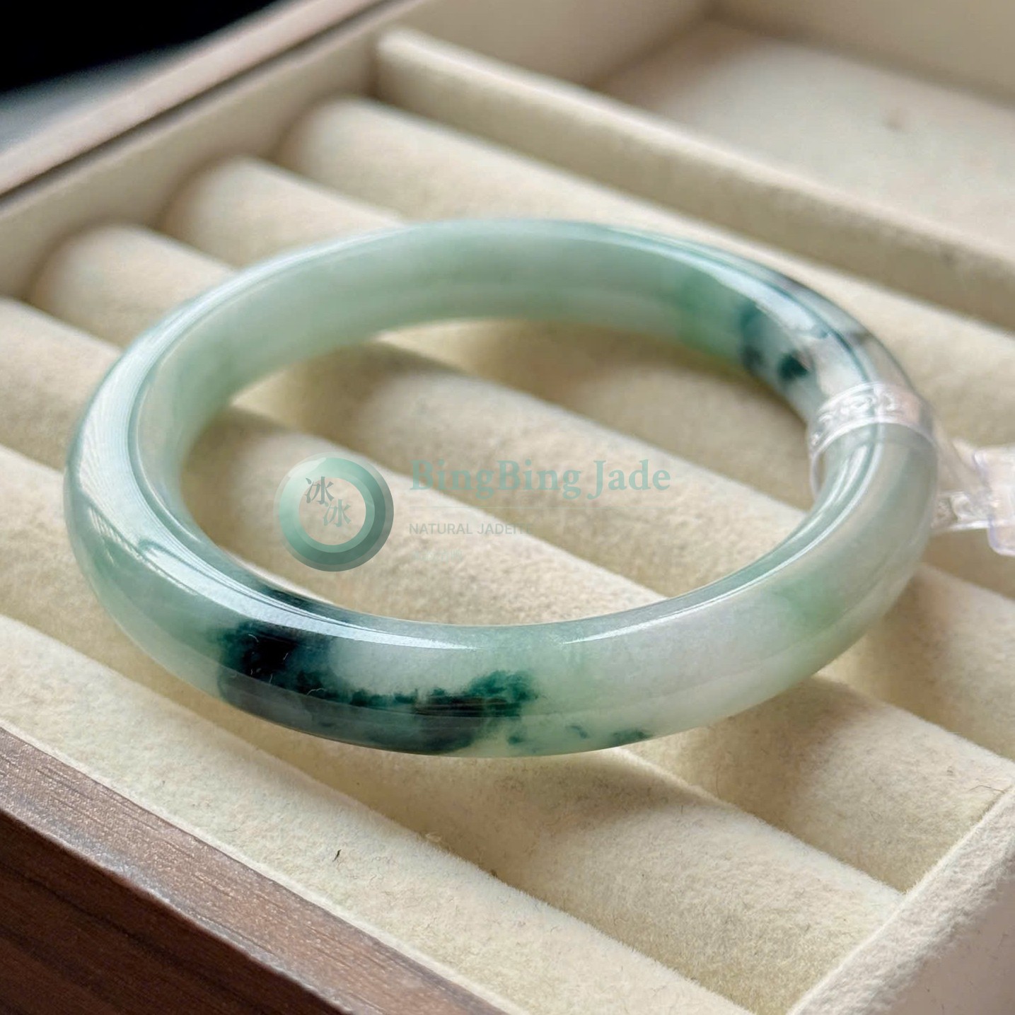 Celadon with Ink Bloom Accents — Round Bangle 52.6mm