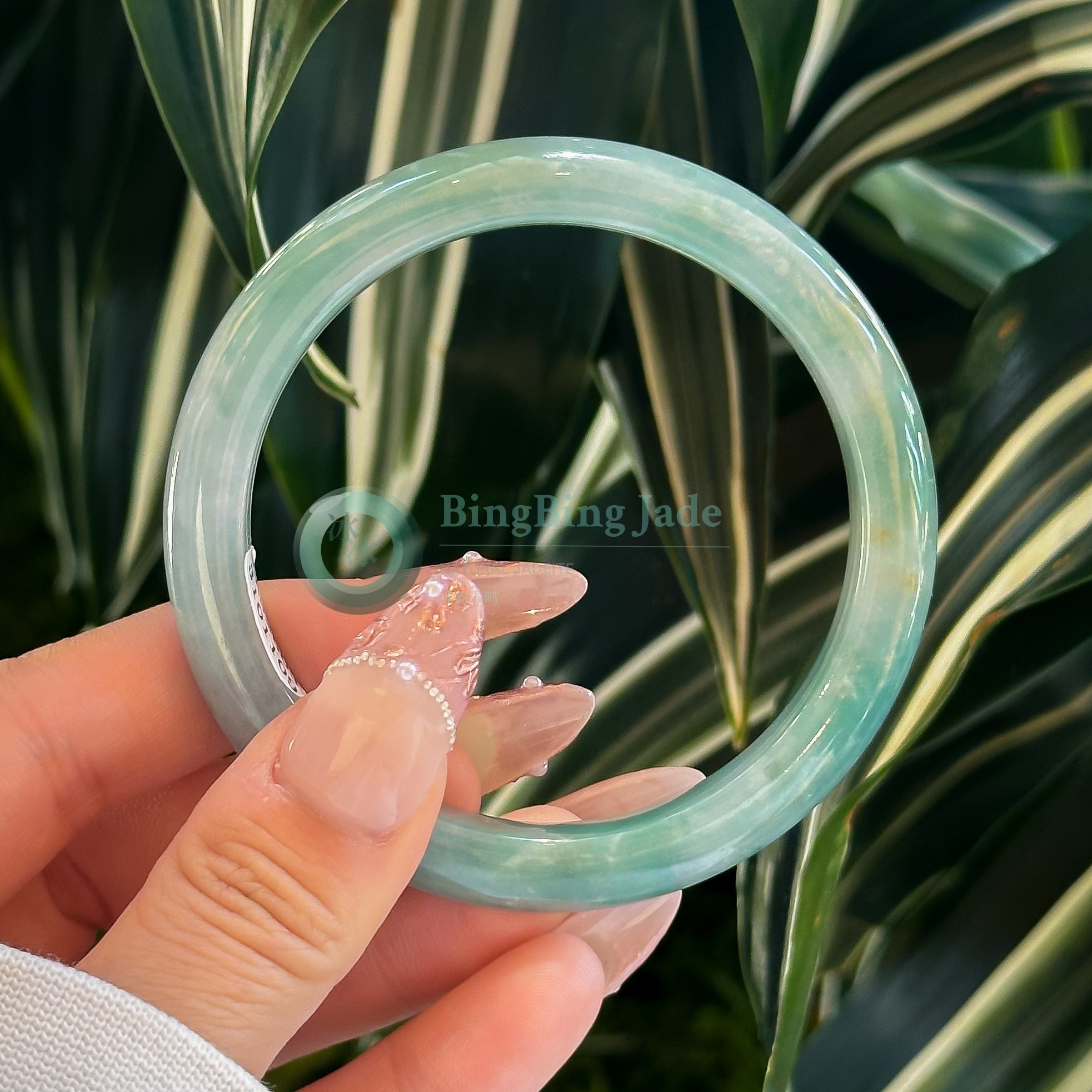 Soft Aqua Jelly Glow — Bluish-Green Jadeite Bangle 56mm