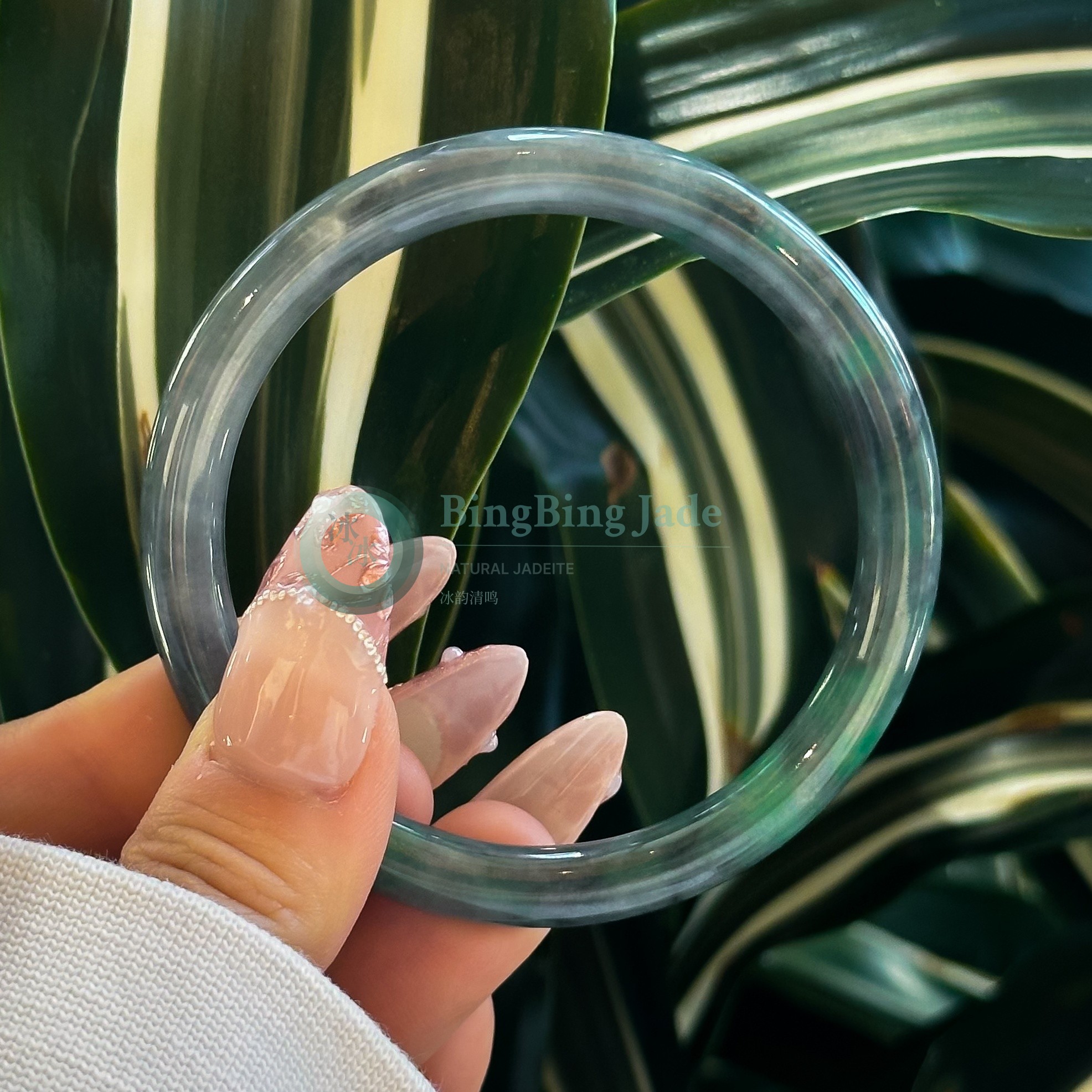 Dark Water with Emerald Veins — Jadeite Bangle