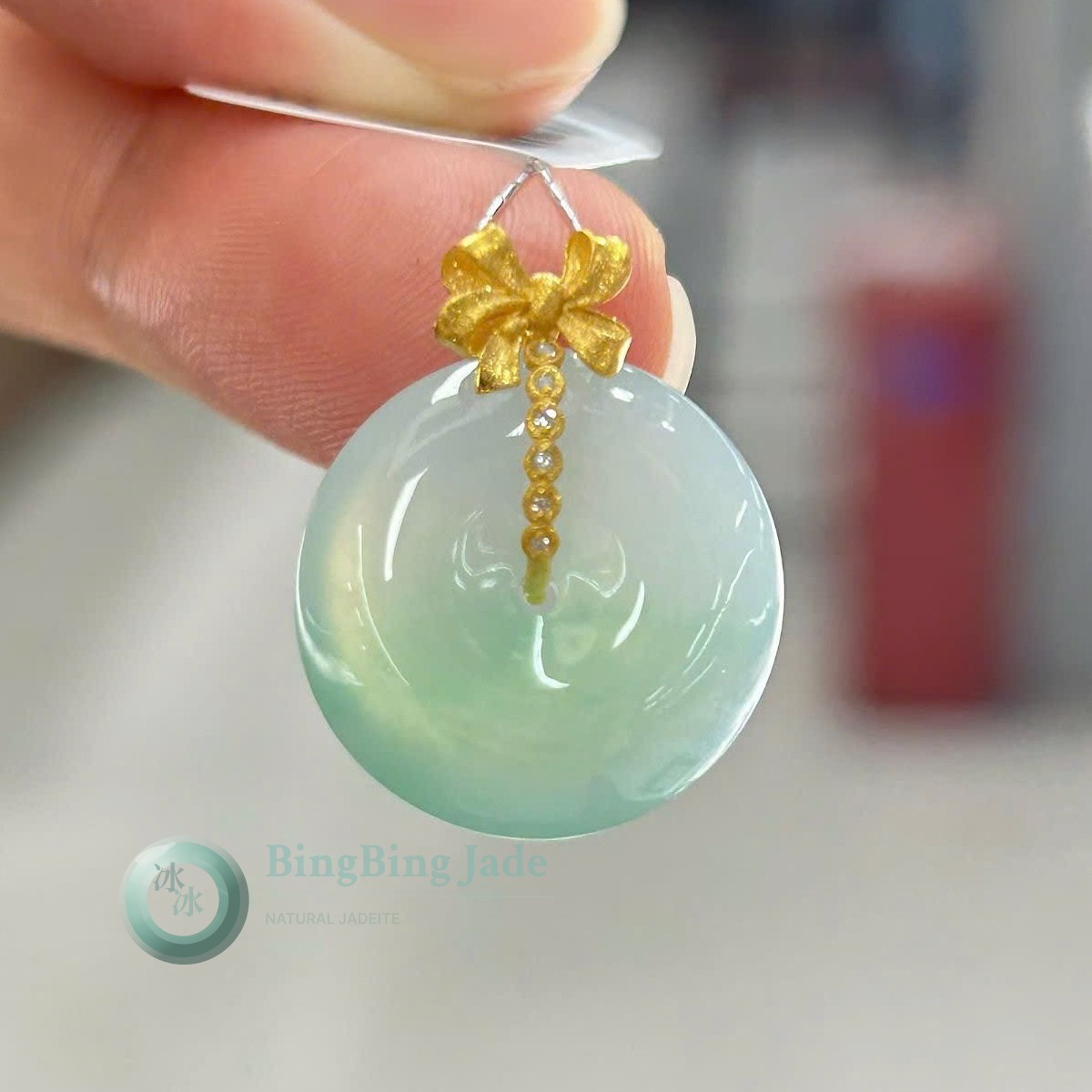 Celadon Buckle Pendant with 18K Gold Bow Bail