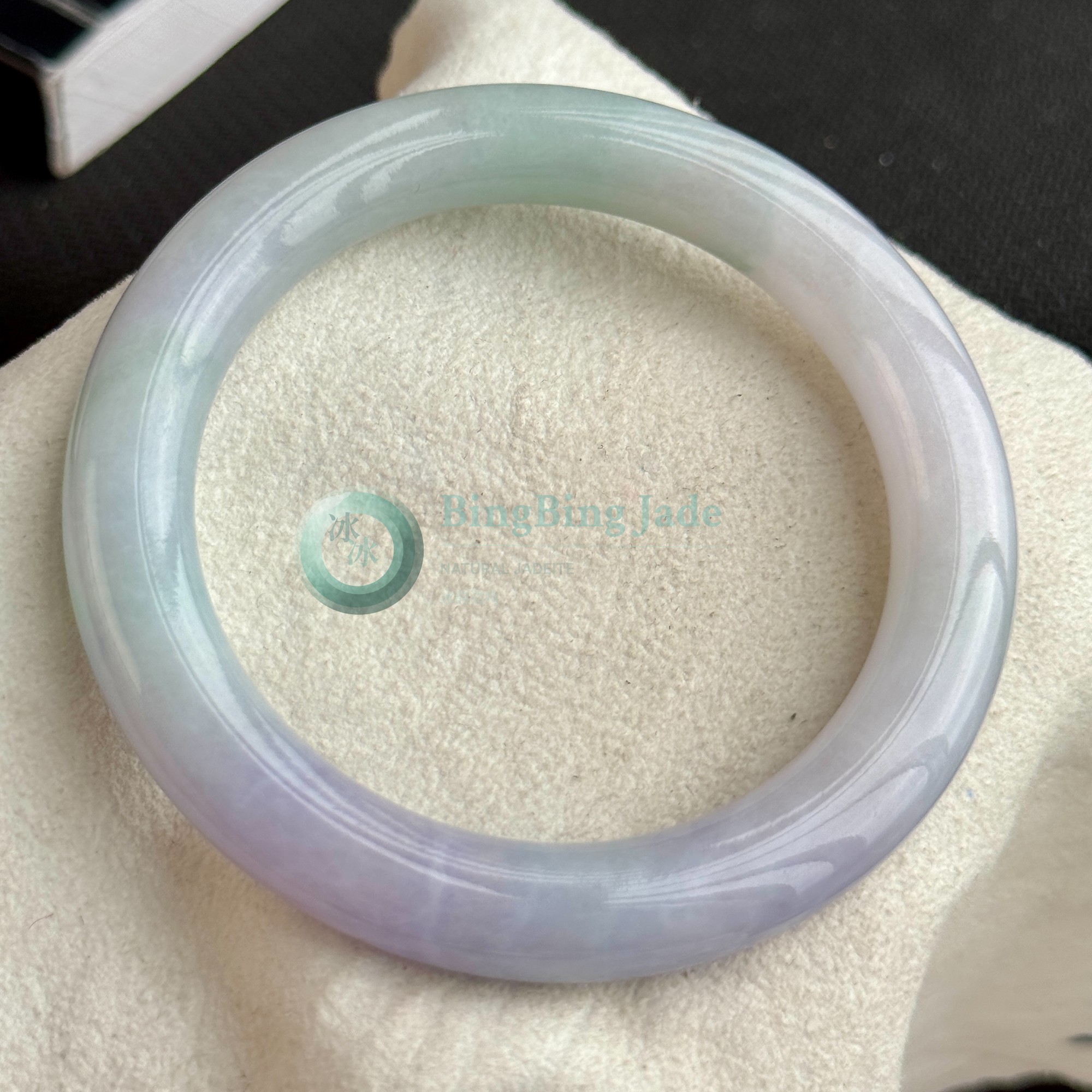 Lavender Mist over Spring Green — Round-Bar Jadeite Bangle 55.5mm
