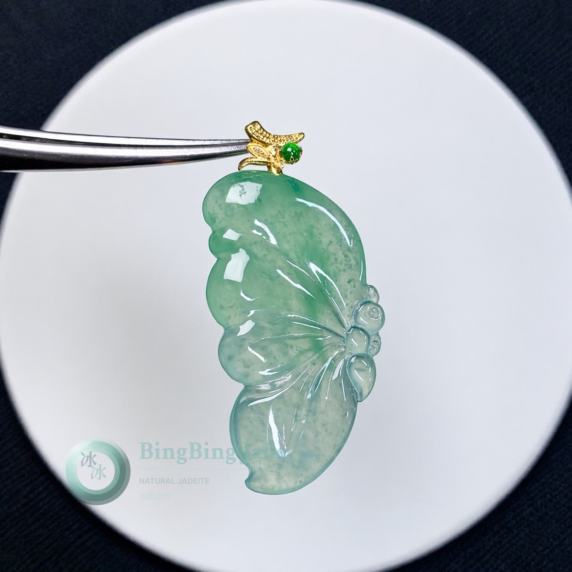 Floating Spring Butterfly Pendant with 18K Gold Bail