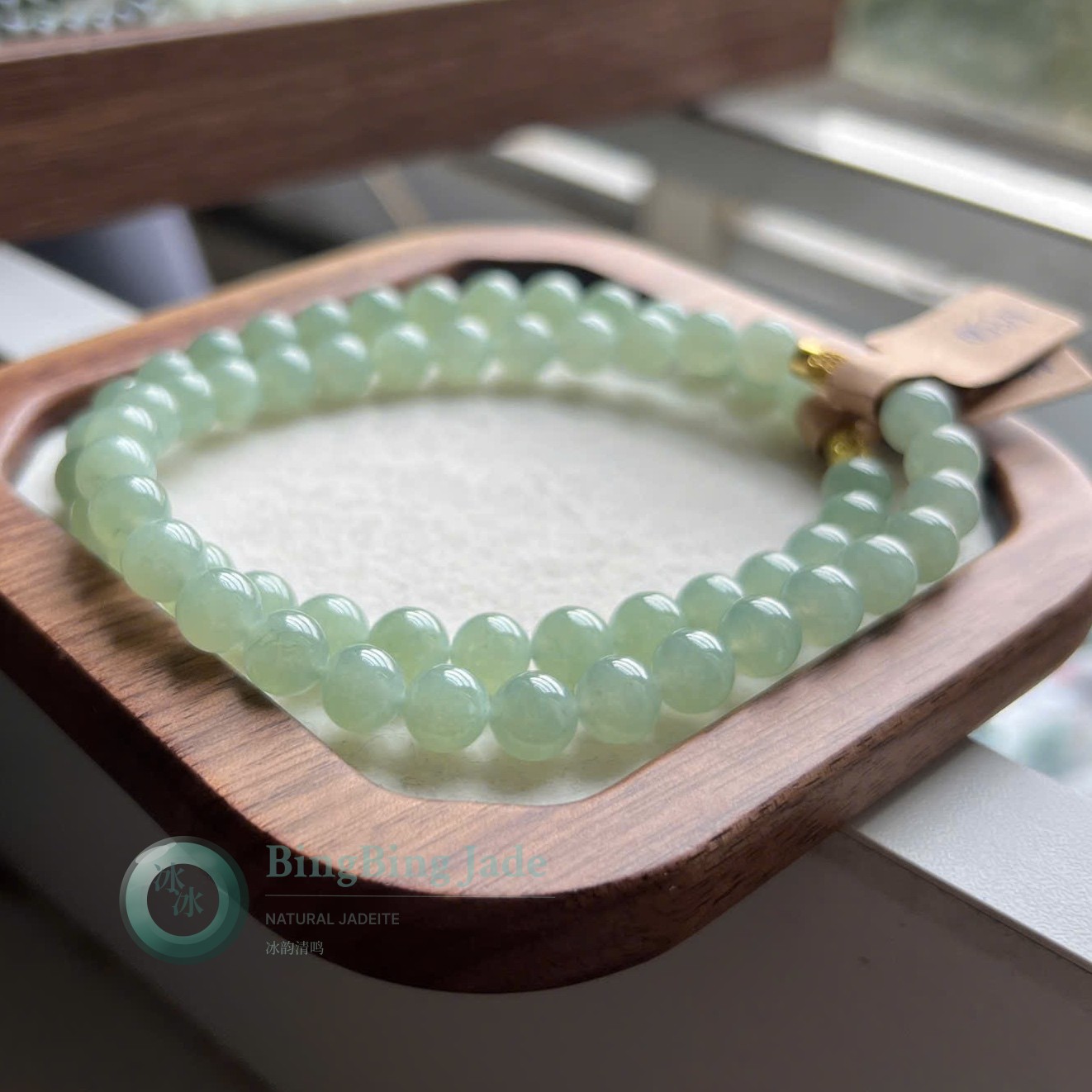 Tender Apple-Green Jadeite Double-Wrap Bracelet 6.7mm