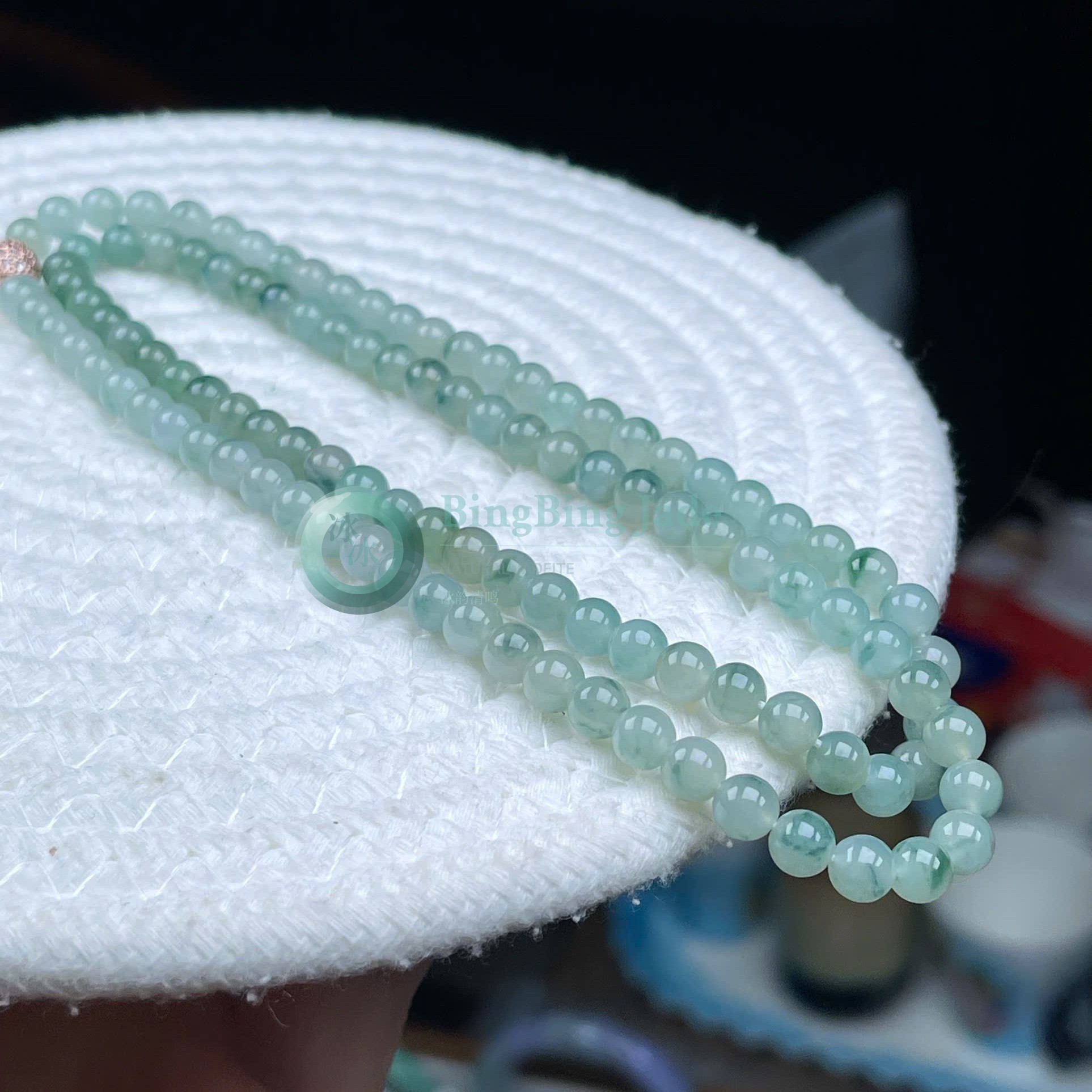 Misty Spring Waters Jadeite Bead Necklace — 6mm Floating Green