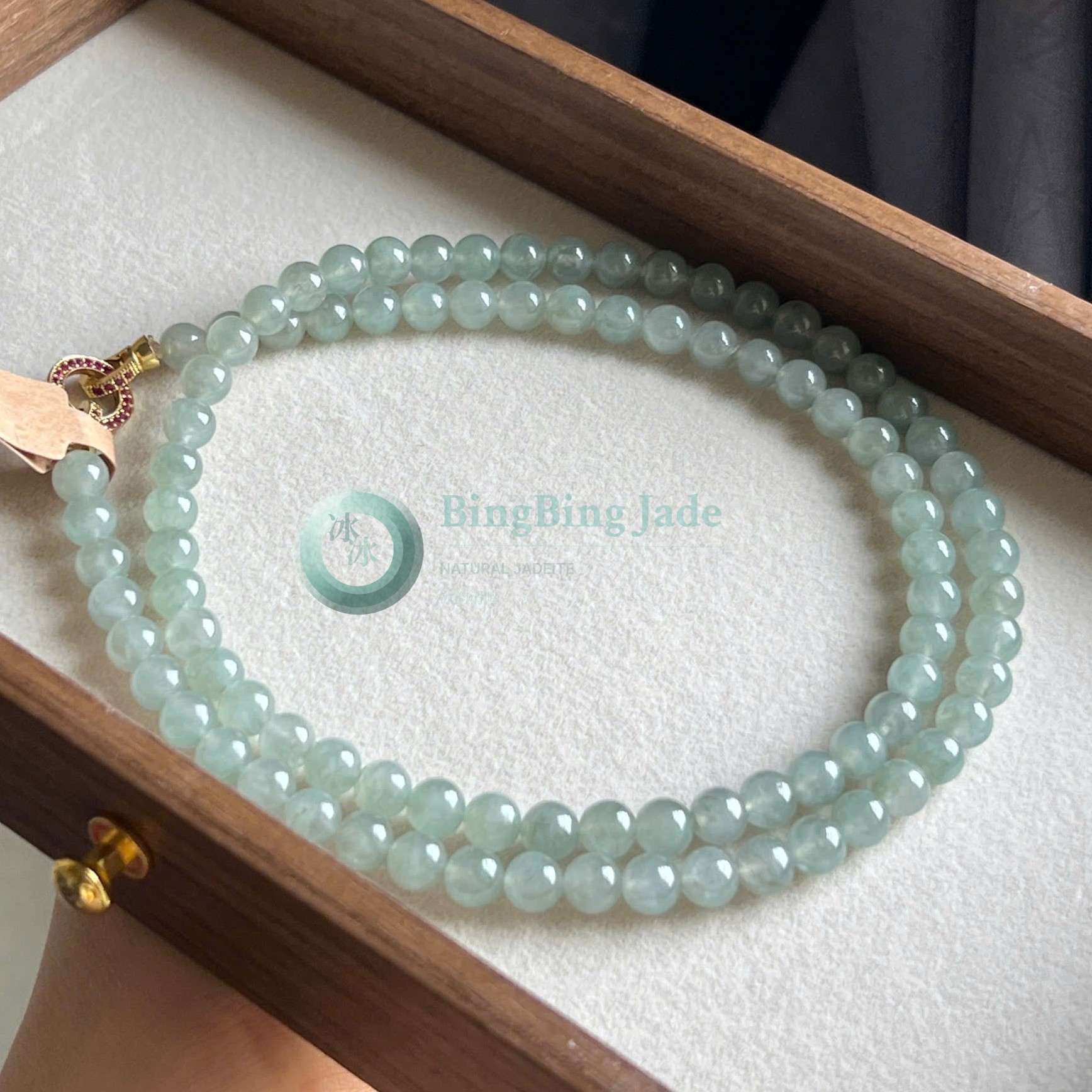 Mung Bean Translucency Jadeite Wrap Bracelet 6.8mm