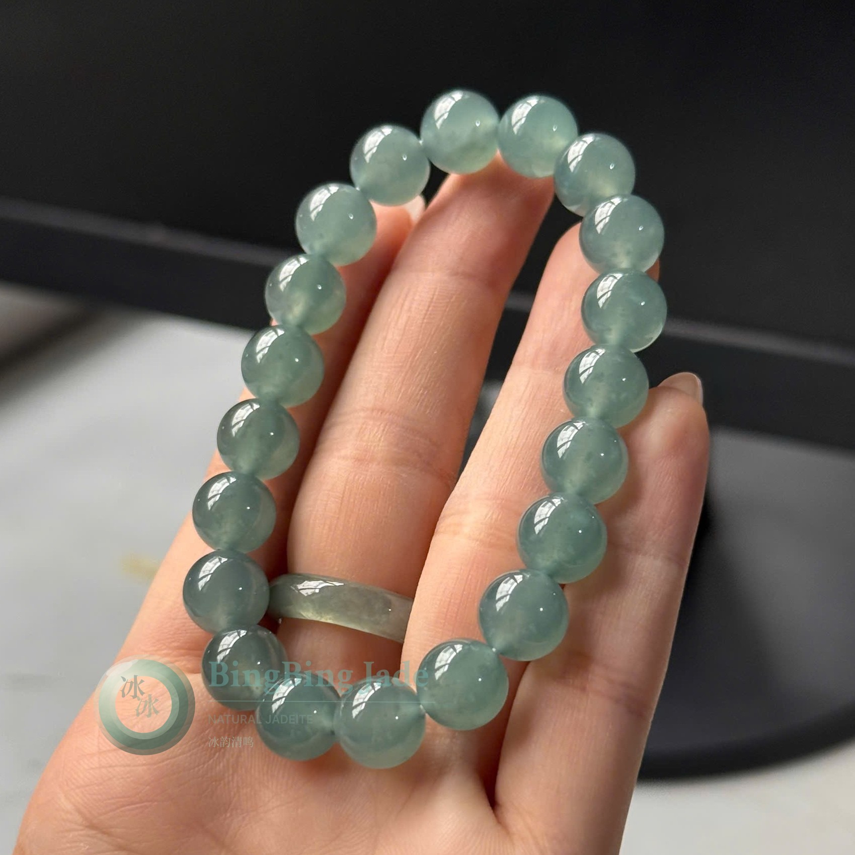 Icy Teal Glacier Beads Bracelet 10mm