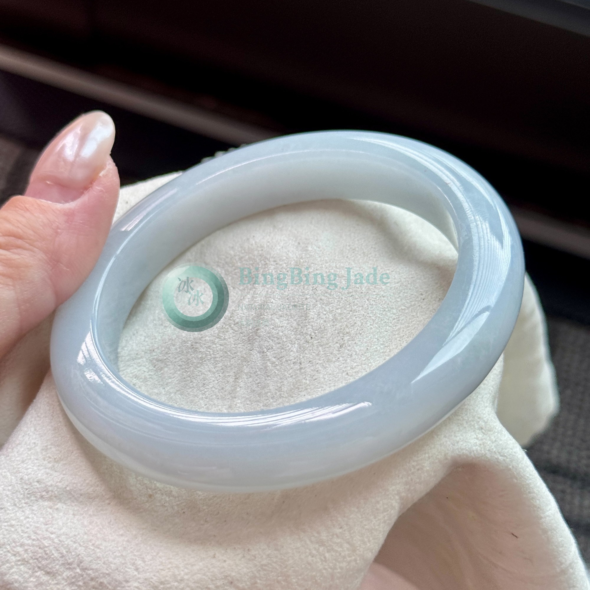 Soft White with Blue Undertone Jadeite Bangle 56mm