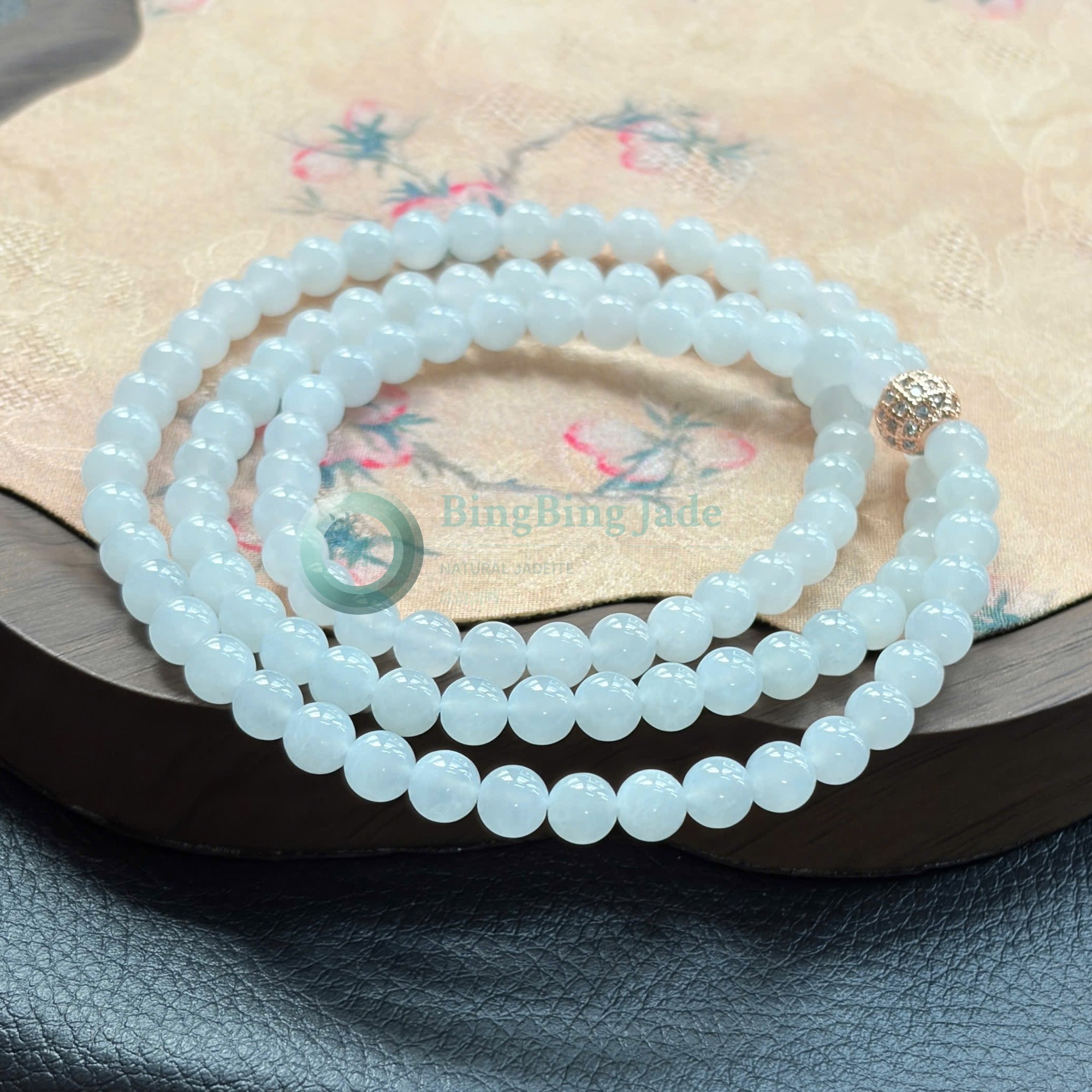 White Jade Necklace 6mm — Glacial Translucency