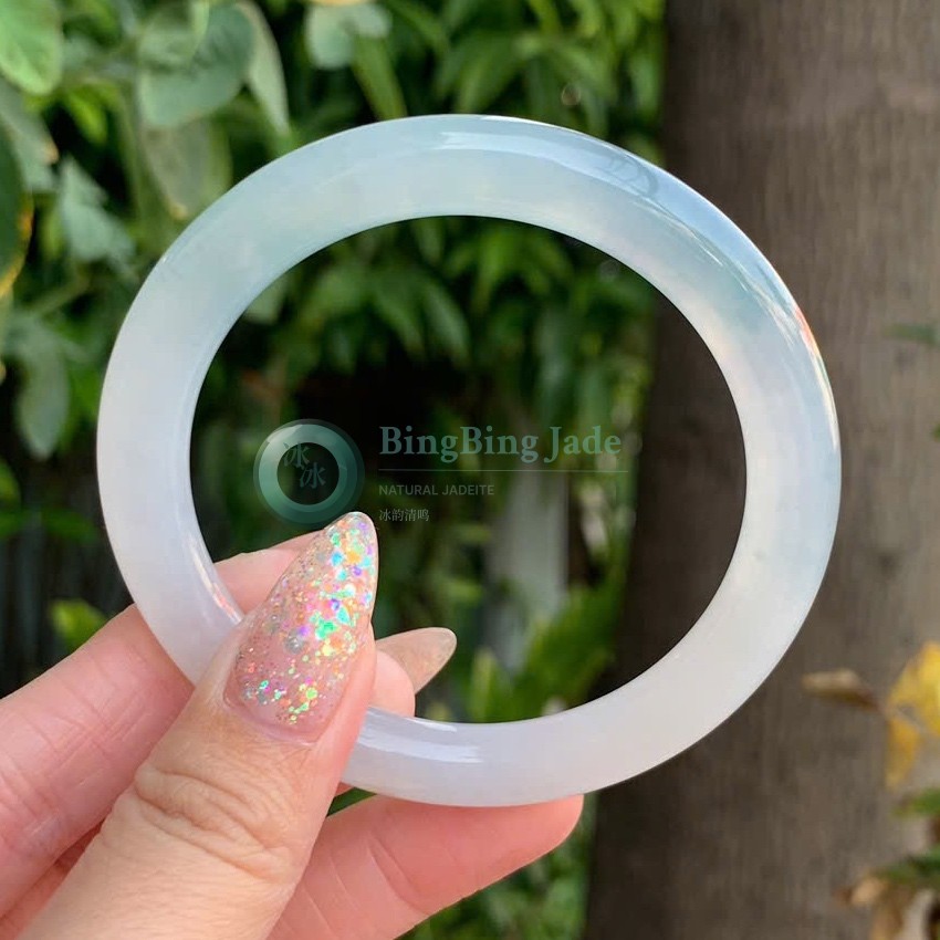 Icy White Celadon Emerald Translucency Jadeite Bangle 54mm