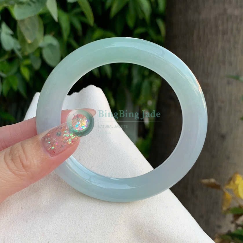 Icy Glutinous Jelly Celadon Bangle 53mm — Old-Mine Translucency