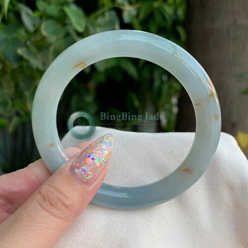 Icy Blue Seawater Bangle with Koi-Gold Wisps 52mm