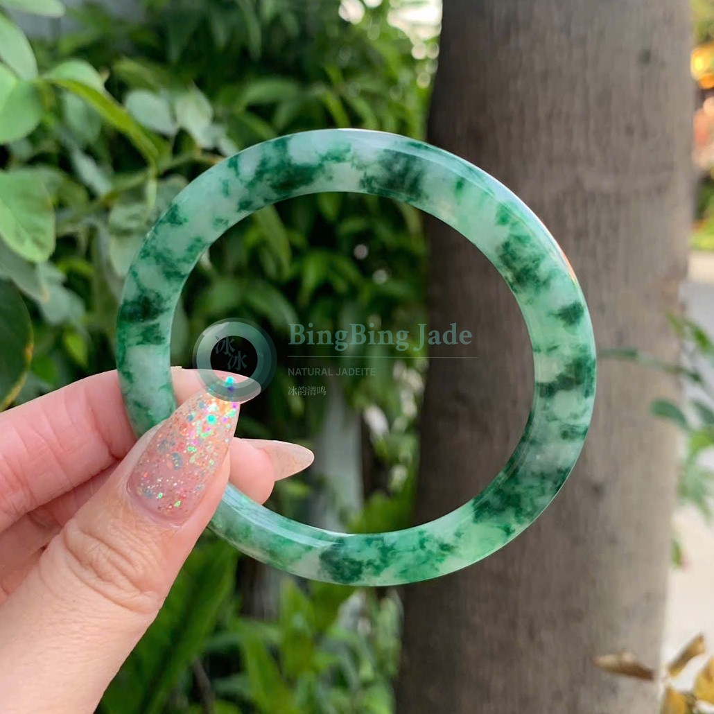 Emerald Clouds on Spring Water Jadeite Bangle 53.7mm