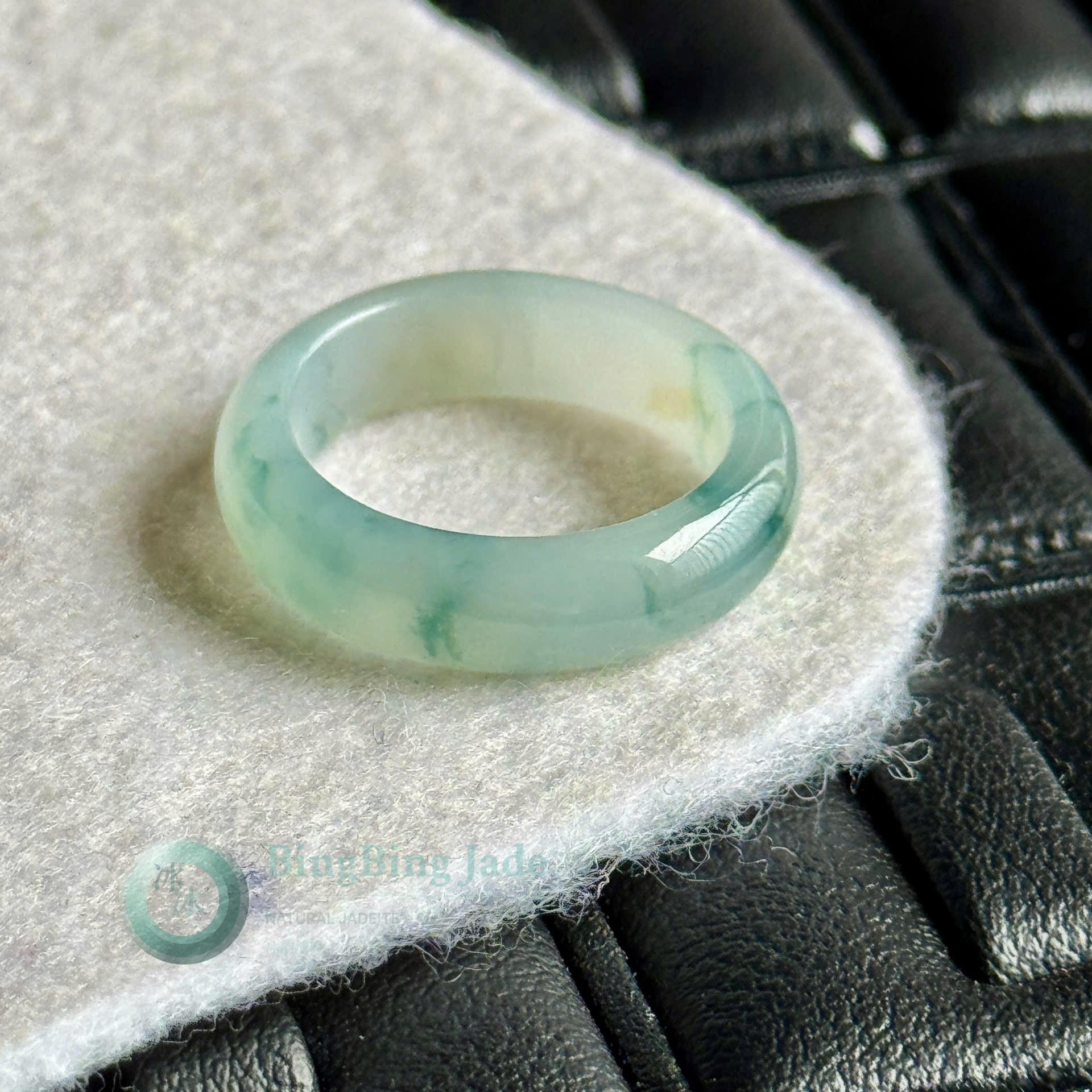 Celadon Floating Koi Green Jadeite Ring 17.7mm