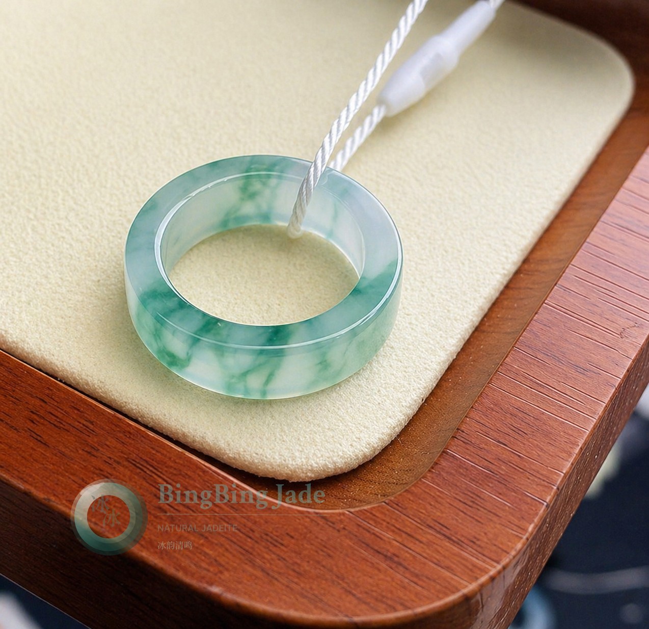 Icy Floating Green Jadeite Ring 17.5mm (US Size 7)