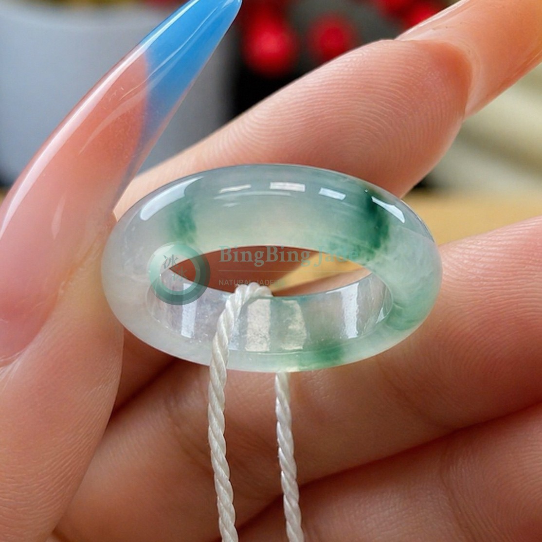 Icy Jelly Band with Floating Green Wisps 16mm (US Size 5.5)