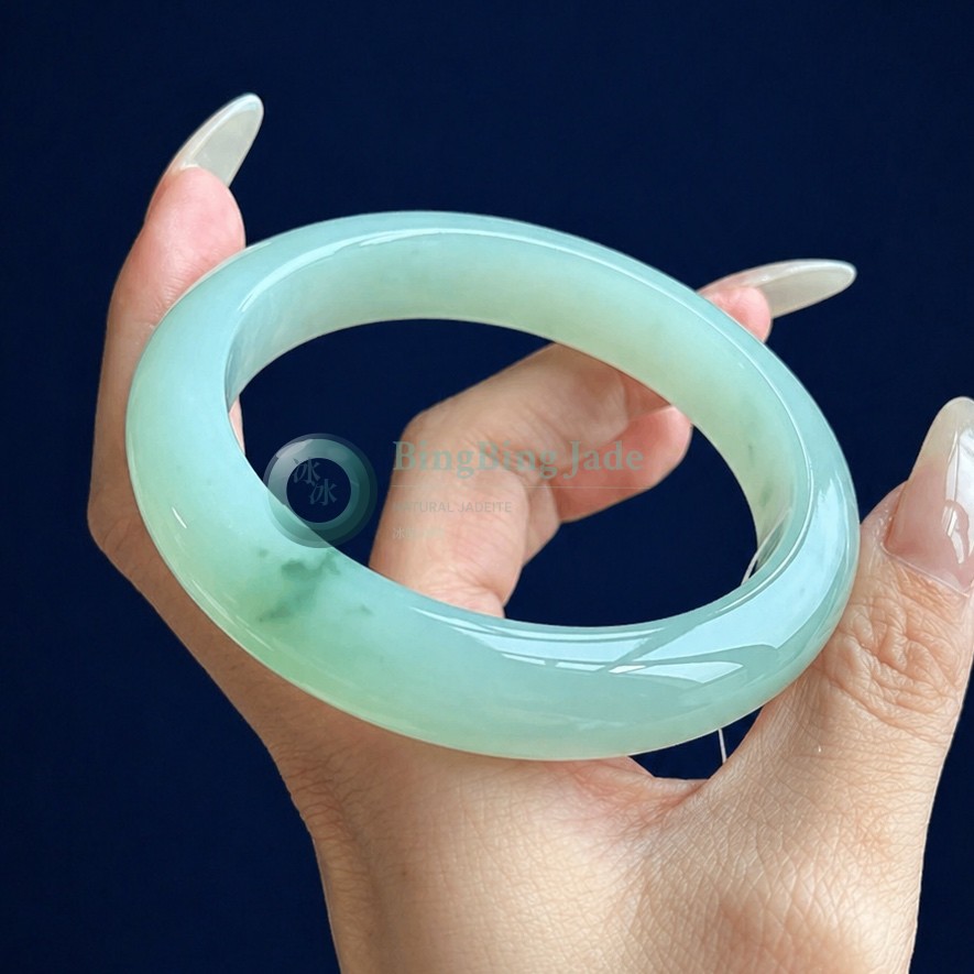 Soft Mint Jelly with Floating Green Wisps — Bangle 57.9mm