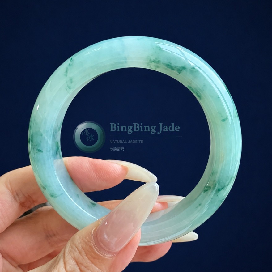 Mint Seafoam with Floating Emerald Clouds Bangle 52mm