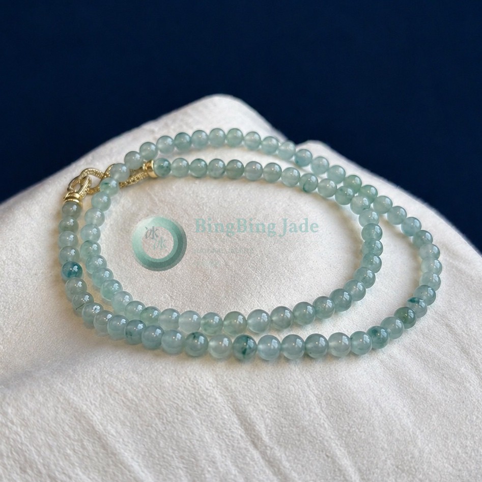 High Icy Floating Bloom Triple-Wrap Bracelet or Necklace 5.3mm — Soft Green Whispers