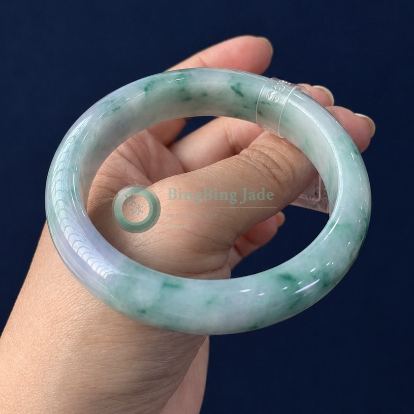 Lavender Drift & Floating Green Jadeite Bangle 56.8mm