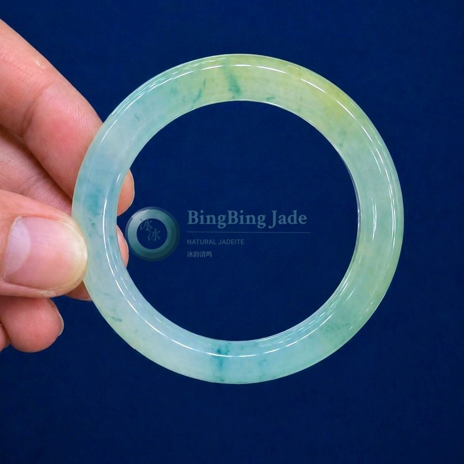 Icy Autumn Honey with Floating Blue-Green Wisps — Round Bangle 52.8mm