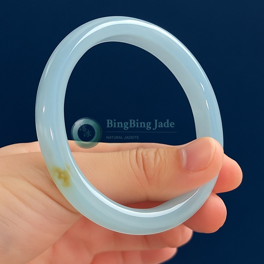 Icy Blue Jelly Bangle with Golden Kiss — 55.8mm