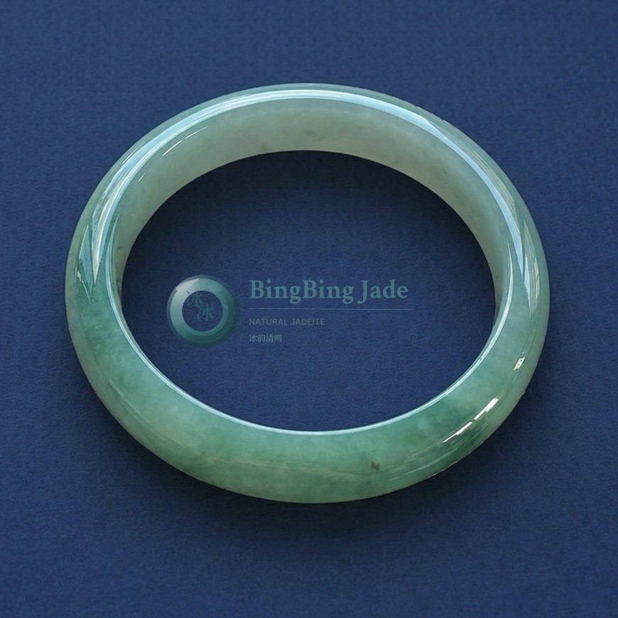 Soft Spring Green Jadeite Bangle 58mm — Gentle Luminosity with Quiet Emerald Drift