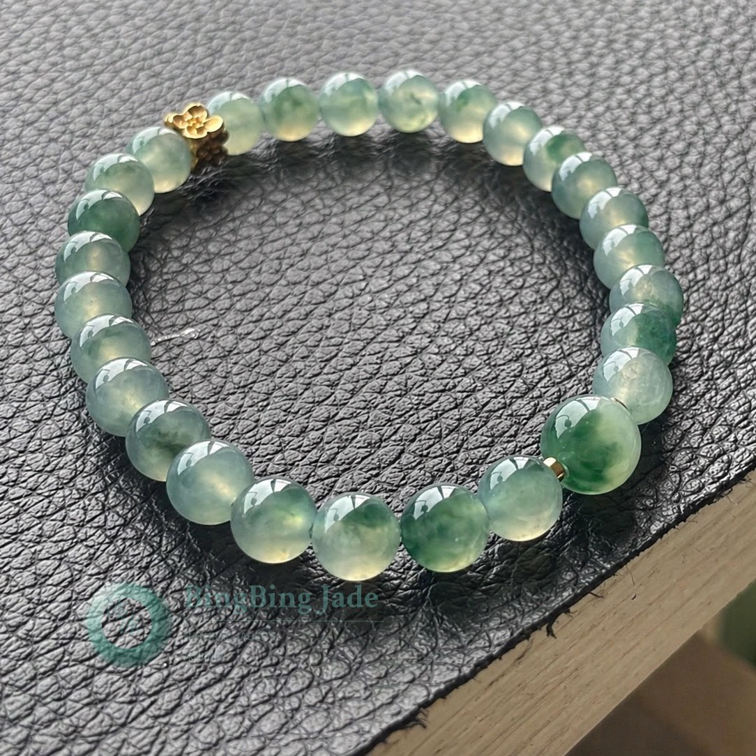 Misty Celadon Floating Green Jadeite Bead Bracelet 6.3mm