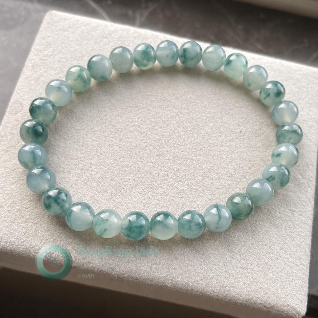 Misty Teal Floating Bloom Jadeite Bracelet 6.4mm