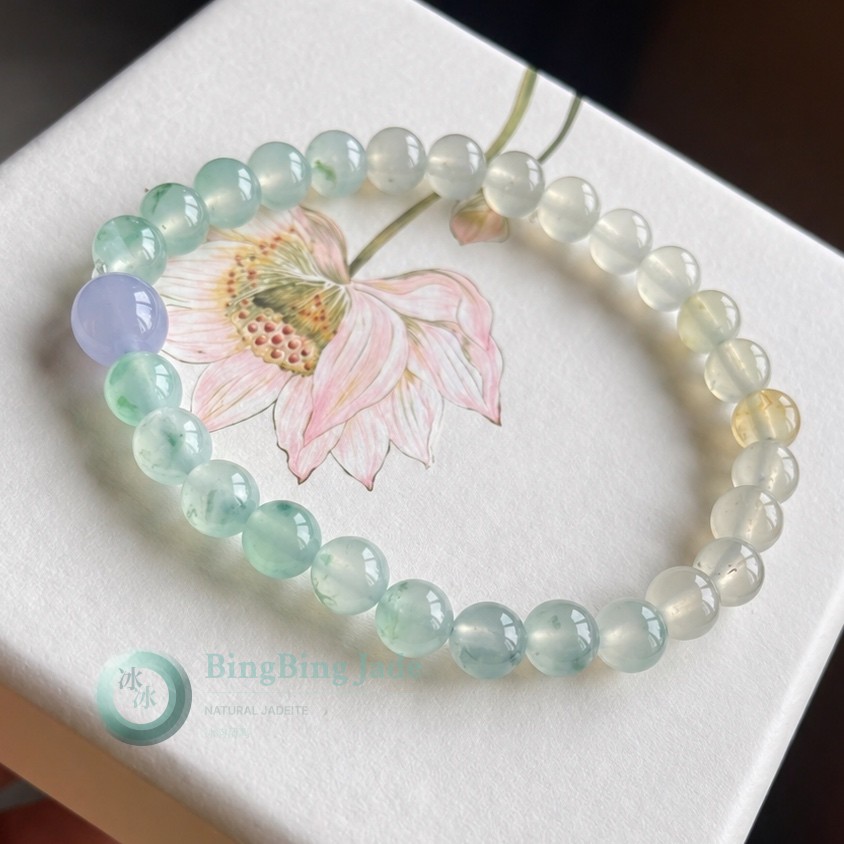 Glacial Mint to Warm Honey Gradient Bead Bracelet 6–7mm